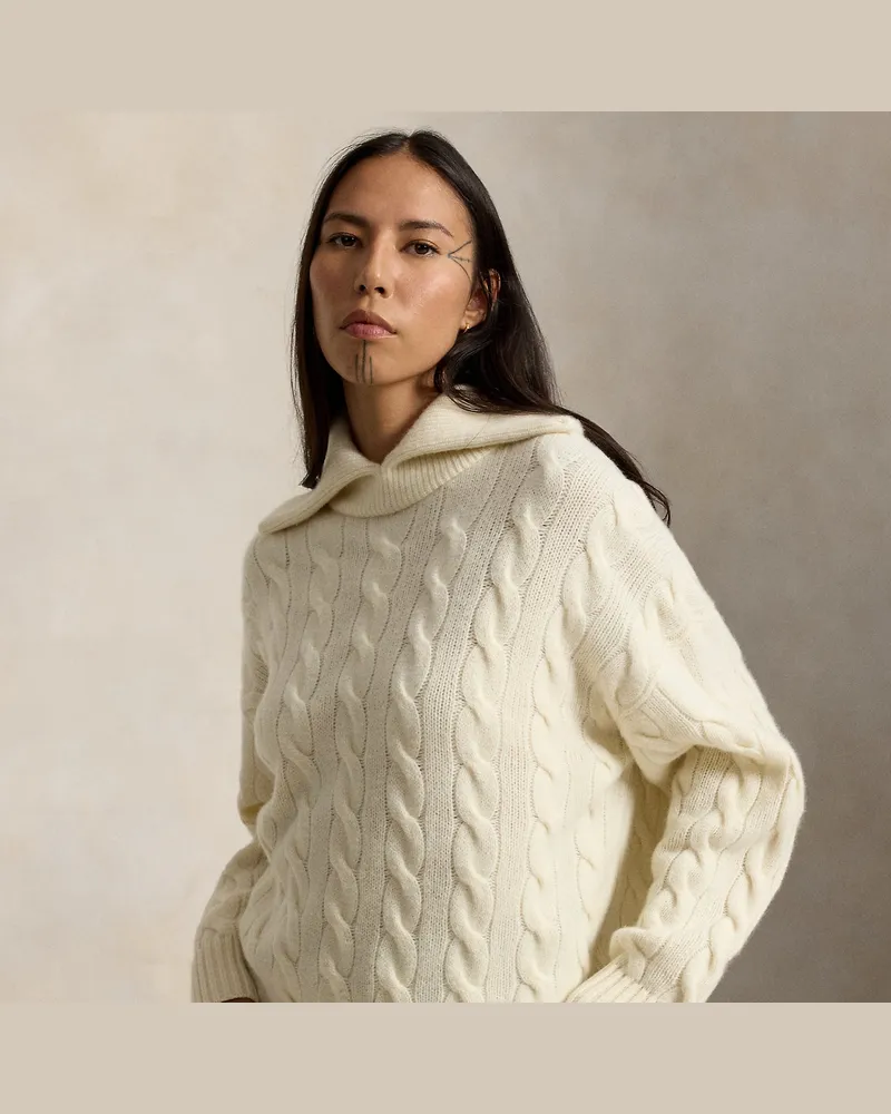 Ralph Lauren Woll-Kaschmir-Pullover mit Zopfmuster White