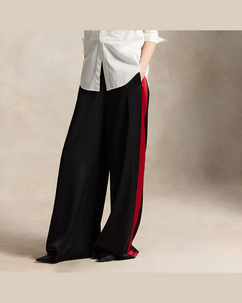 Ralph Lauren Crêpe-Smokinghose mit weitem Bein Black