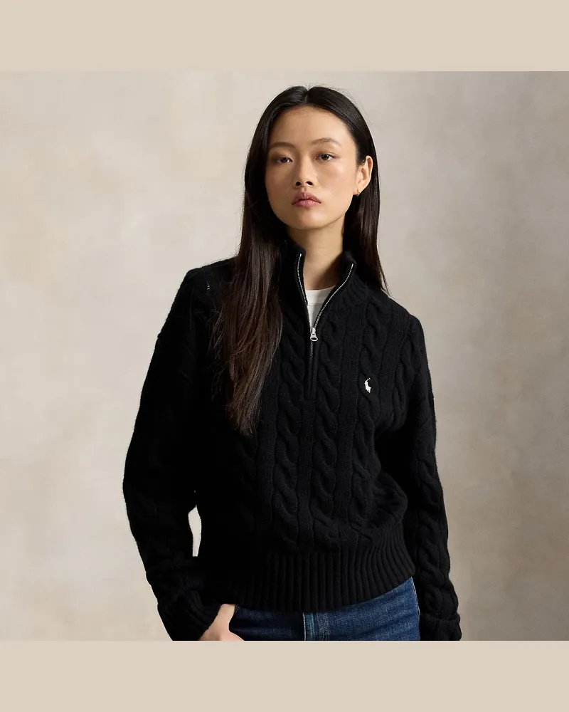 Ralph Lauren Woll-Kaschmir-Pullover mit Zopfmuster Black