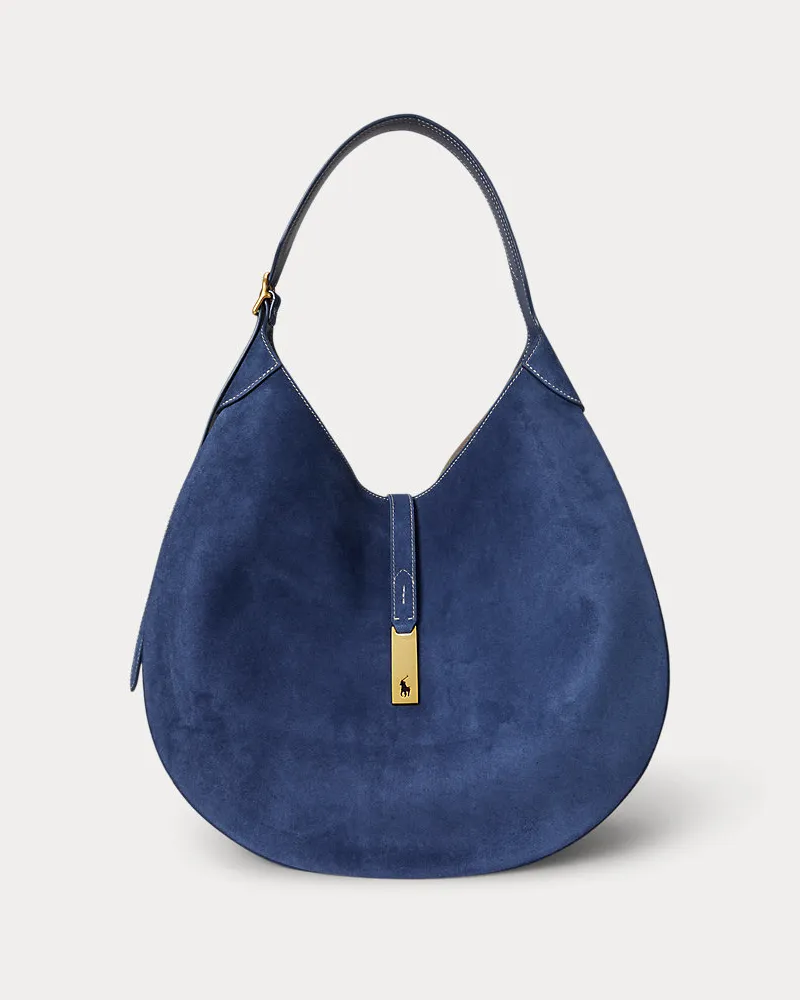 Ralph Lauren Große Schultertasche Polo ID aus Wildleder Blue