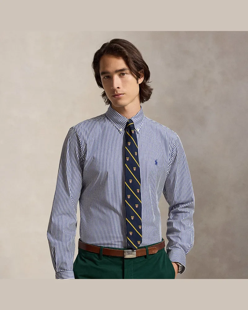 Ralph Lauren Gestreiftes Custom-Fit Hemd aus Popeline Blue