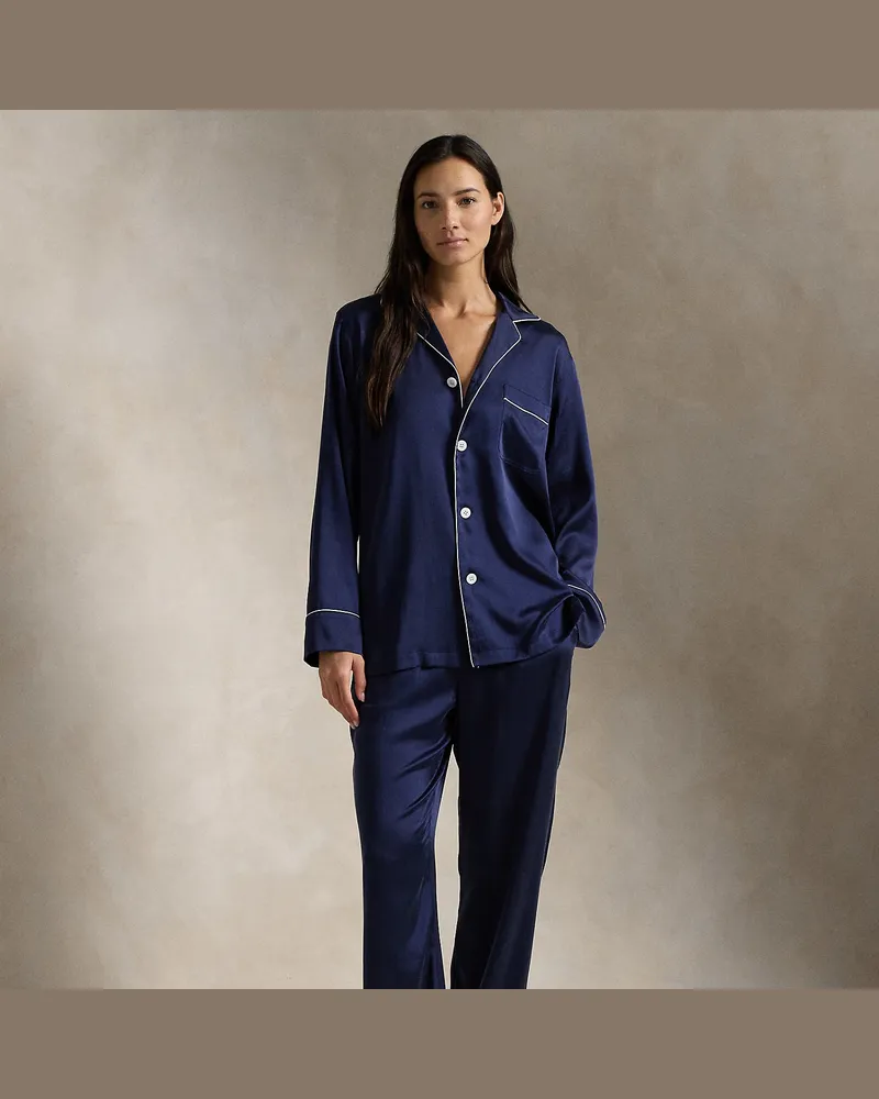 Ralph Lauren Pyjama-Set aus Seide mit langen Ärmeln Blue