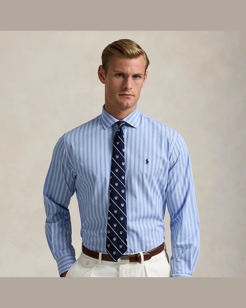 Ralph Lauren Gestreiftes Custom-Fit Hemd aus Popeline Blue