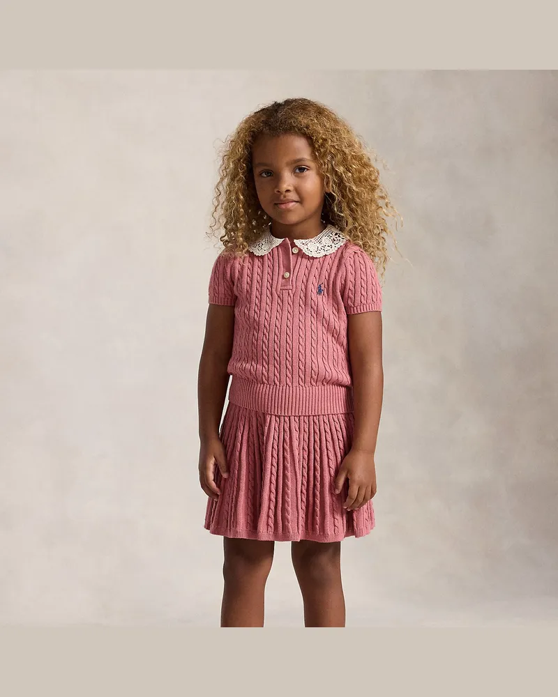Ralph Lauren Poloshirt und Rock mit Mini-Zopfmuster Pink