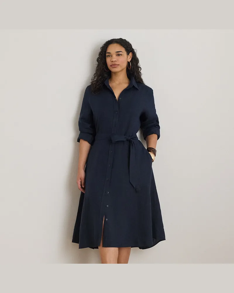 Ralph Lauren Plus Größen - Hemdkleid aus Leinen mit Gürtel Blue