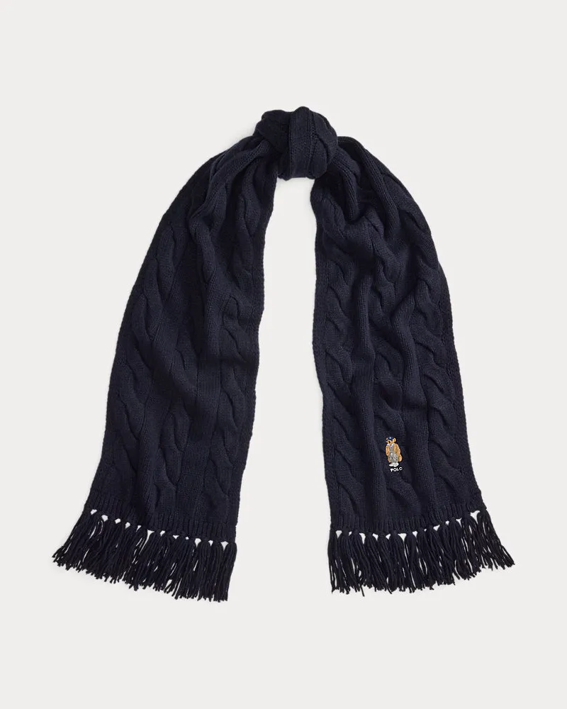 Ralph Lauren Schal mit Zopfmuster und Polo Bear Blue
