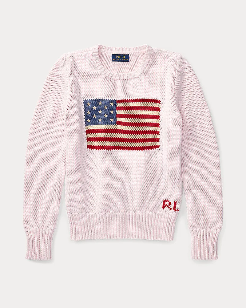 Ralph Lauren Baumwoll-Rundhalspullover mit US-Flagge Pink
