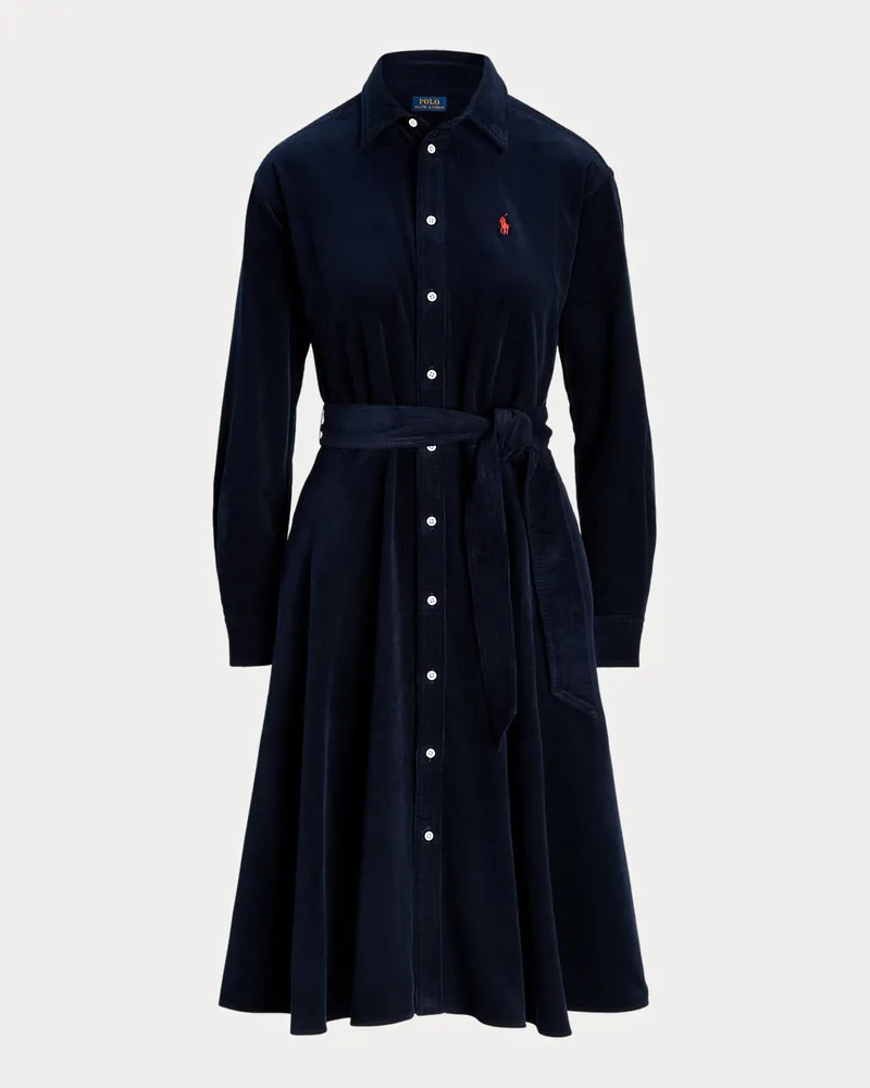 Ralph Lauren Kordsamt-Hemdkleid mit Gürtel Blue