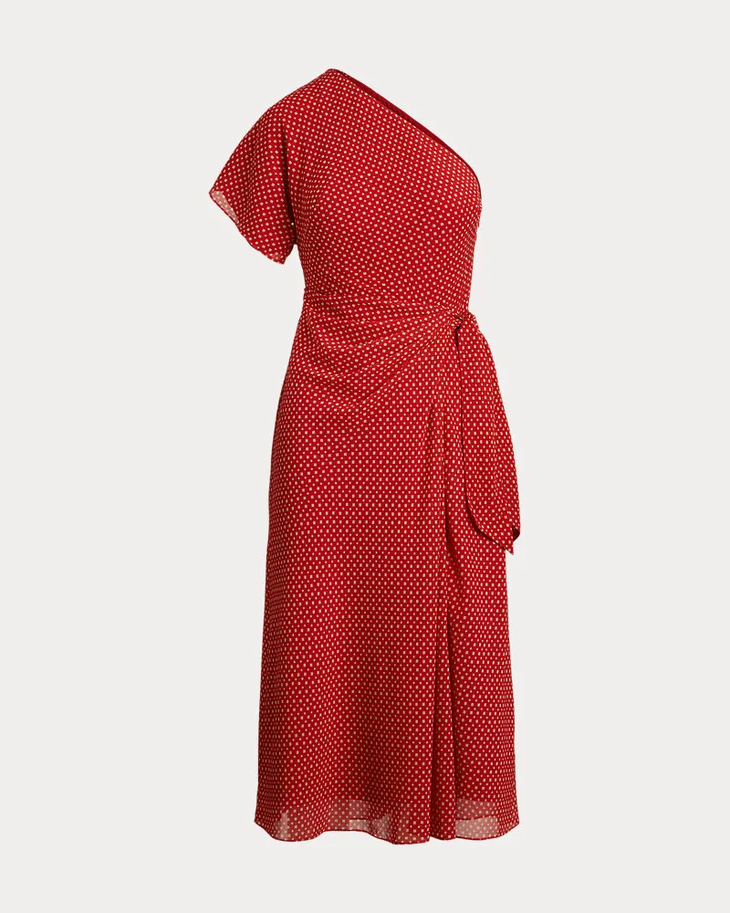 Ralph Lauren Einschultriges Georgette-Kleid mit Druck Red