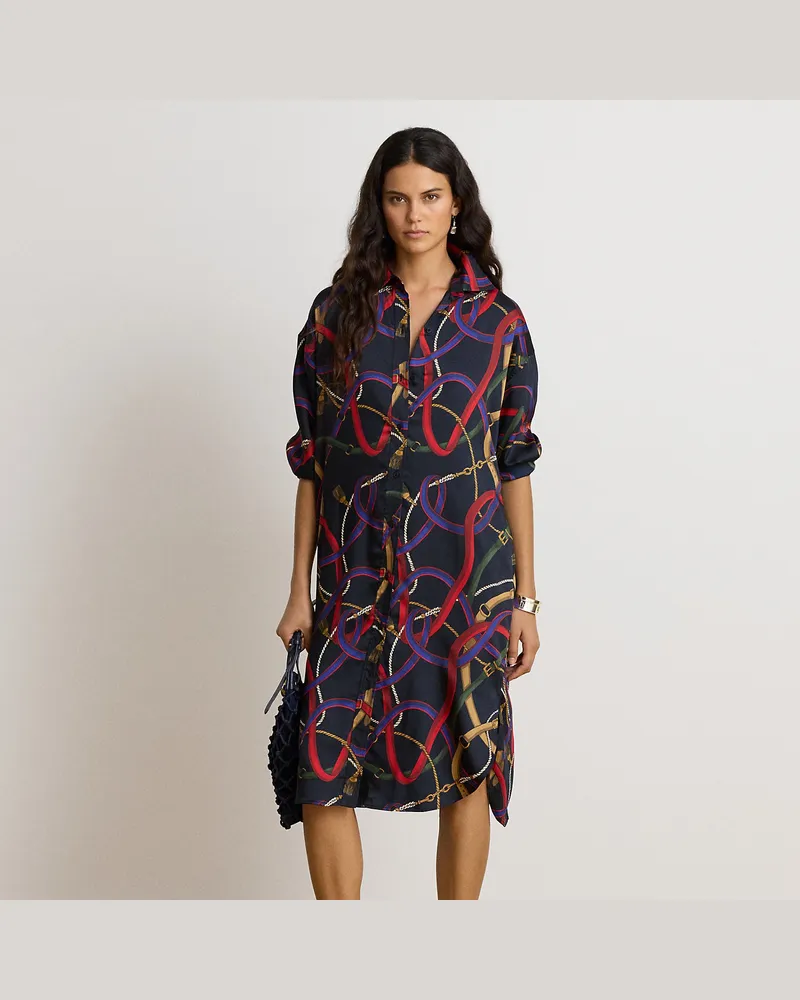 Ralph Lauren Kurzgrößen - Hemdkleid in Midi-Länge mit Gürteldruck Blue