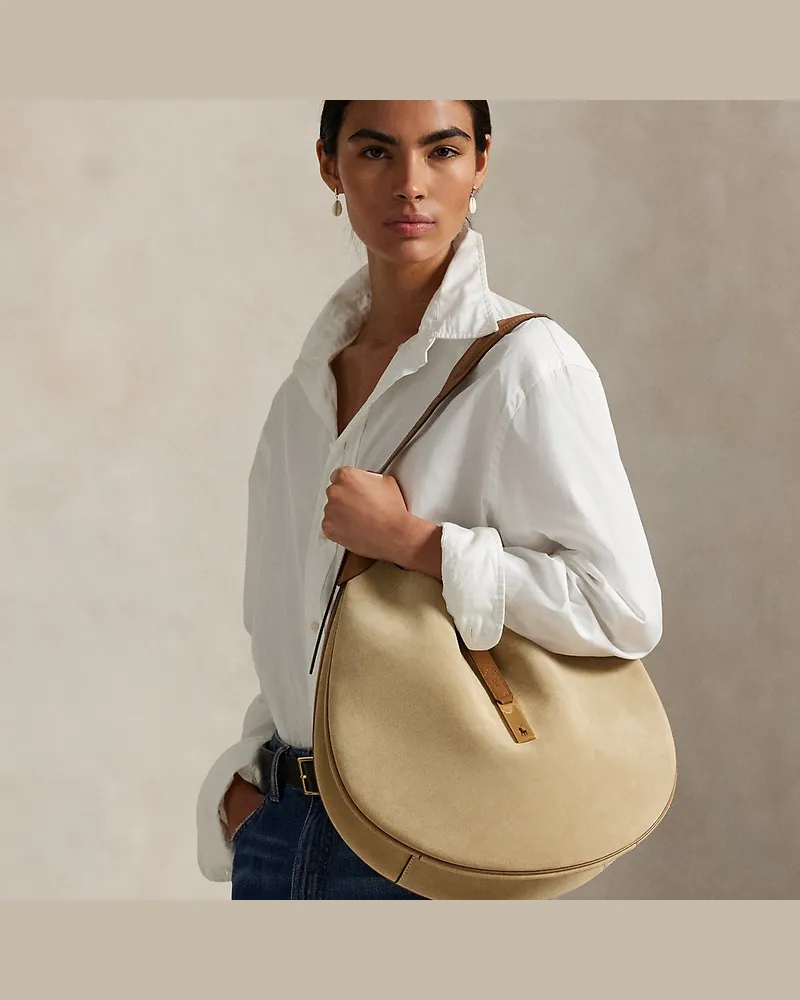 Ralph Lauren Große Schultertasche Polo ID aus Wildleder Brown