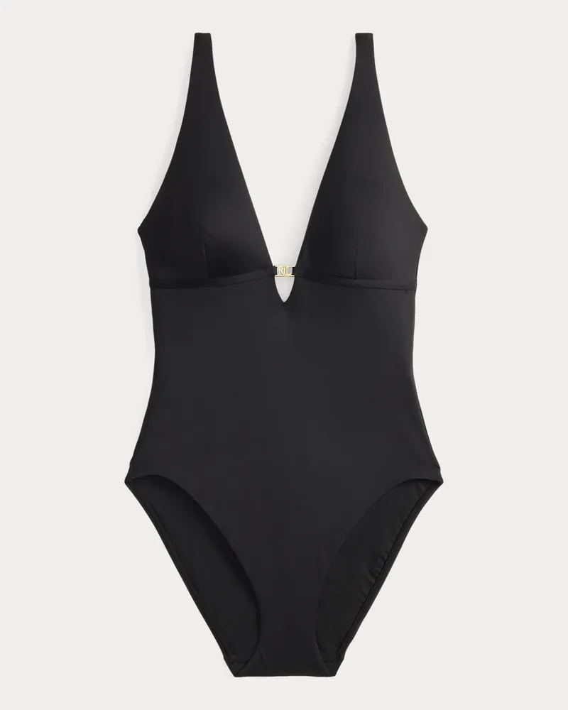 Ralph Lauren Einteiliger Badeanzug mit V-Ausschnitt Black