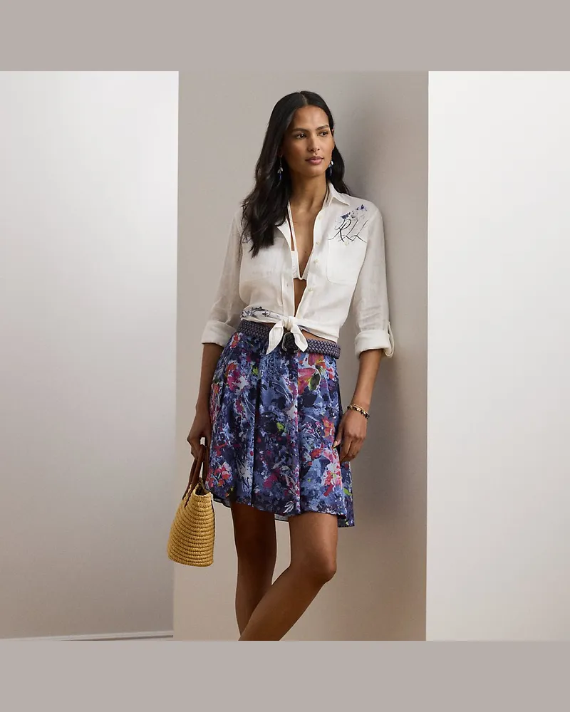 Ralph Lauren Minirock aus Knittergeorgette mit Druck Blue