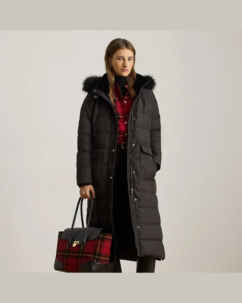 Ralph Lauren Maxi-Daunenmantel mit Kunstpelzbesatz Black