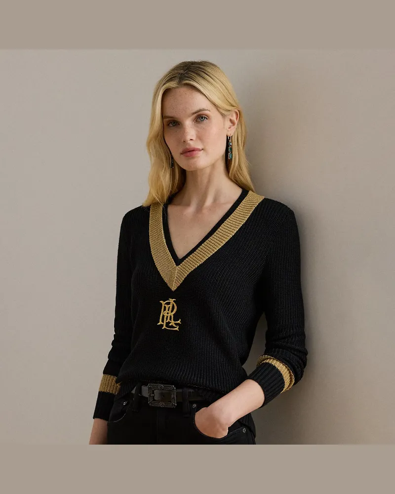 Ralph Lauren Cricketpullover mit Metallic-Besatz Black