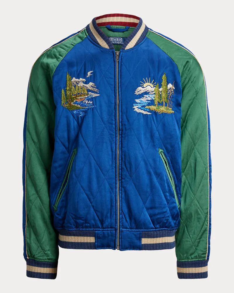 Ralph Lauren Bestickte Satin-Bomberjacke Blue