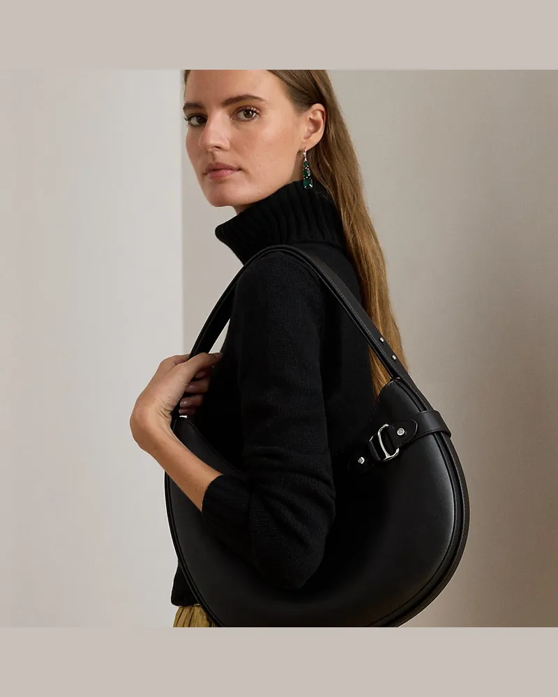Ralph Lauren Große Schultertasche Tasha aus Leder Black