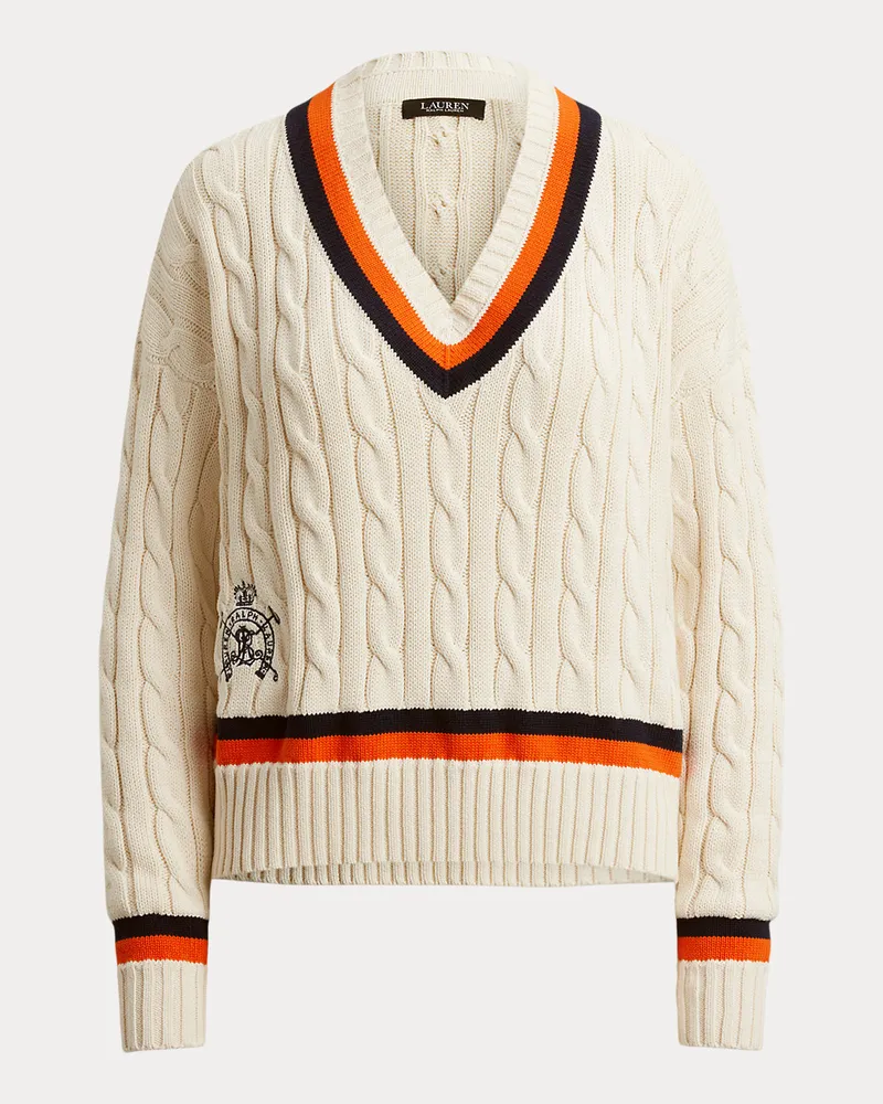 Ralph Lauren Baumwoll-Cricketpullover mit Zopfmuster Cream