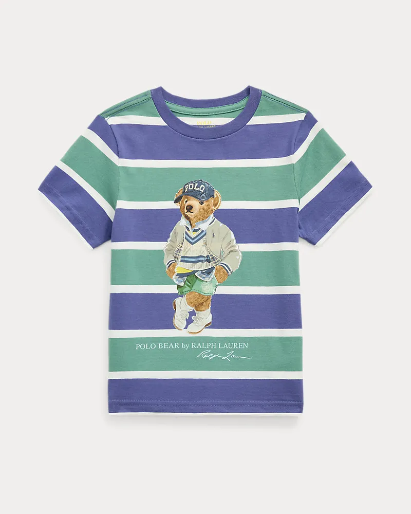 Ralph Lauren Gestreiftes Jersey-T-Shirt mit Polo Bear Green