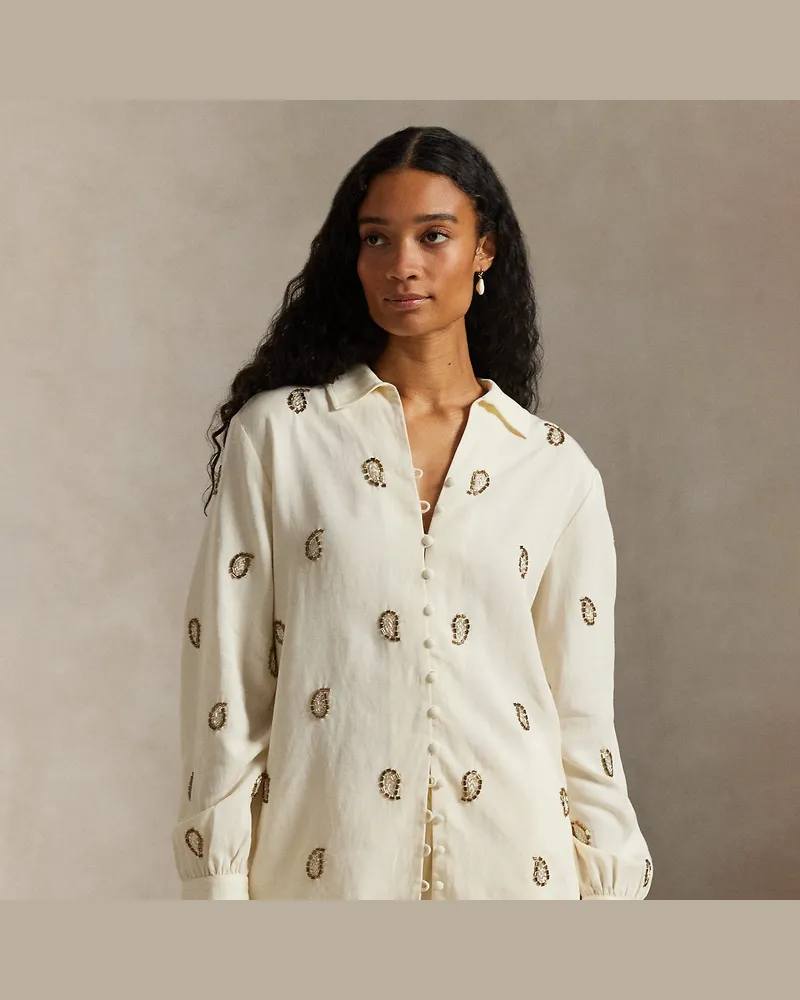 Ralph Lauren Perlen-Oberteil mit Paisley-Motiv Cream
