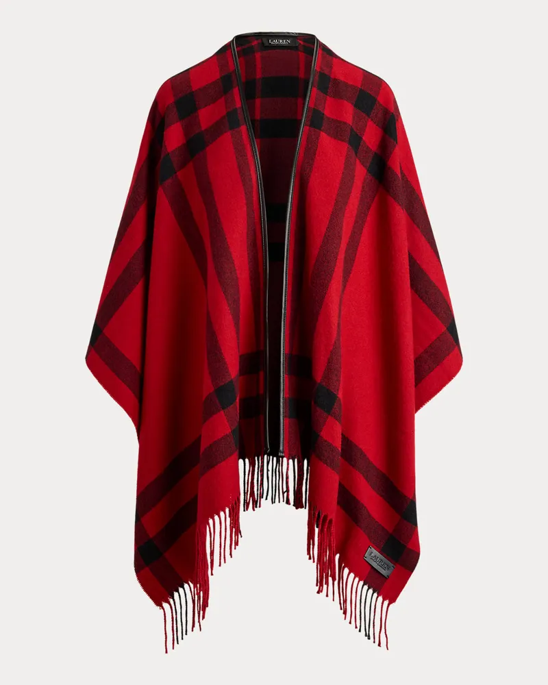 Ralph Lauren Karierter Poncho mit Fransen Red