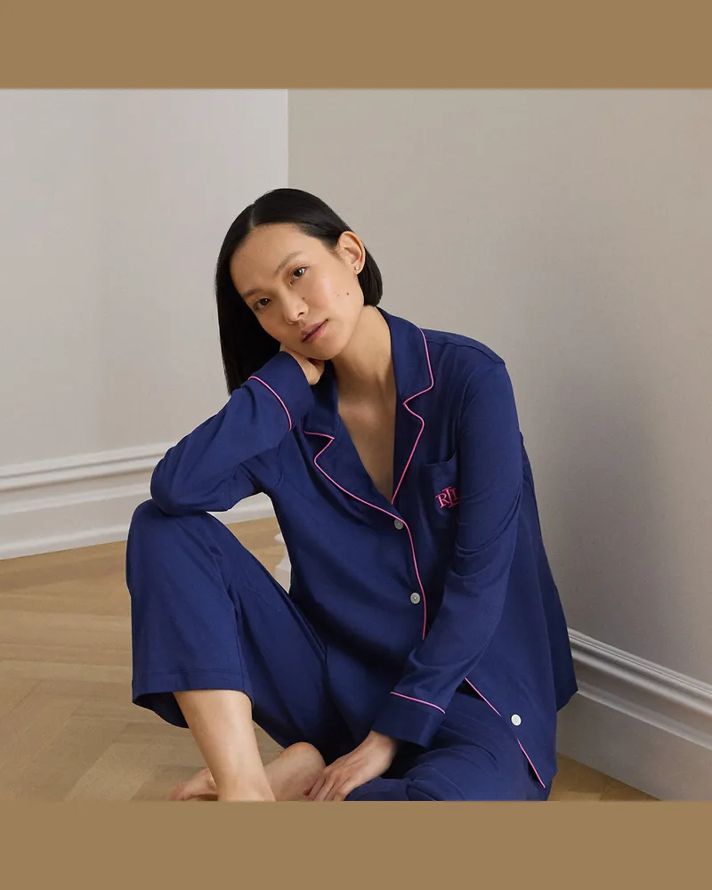 Ralph Lauren Jersey-Pyjama aus Baumwollmischung Blue