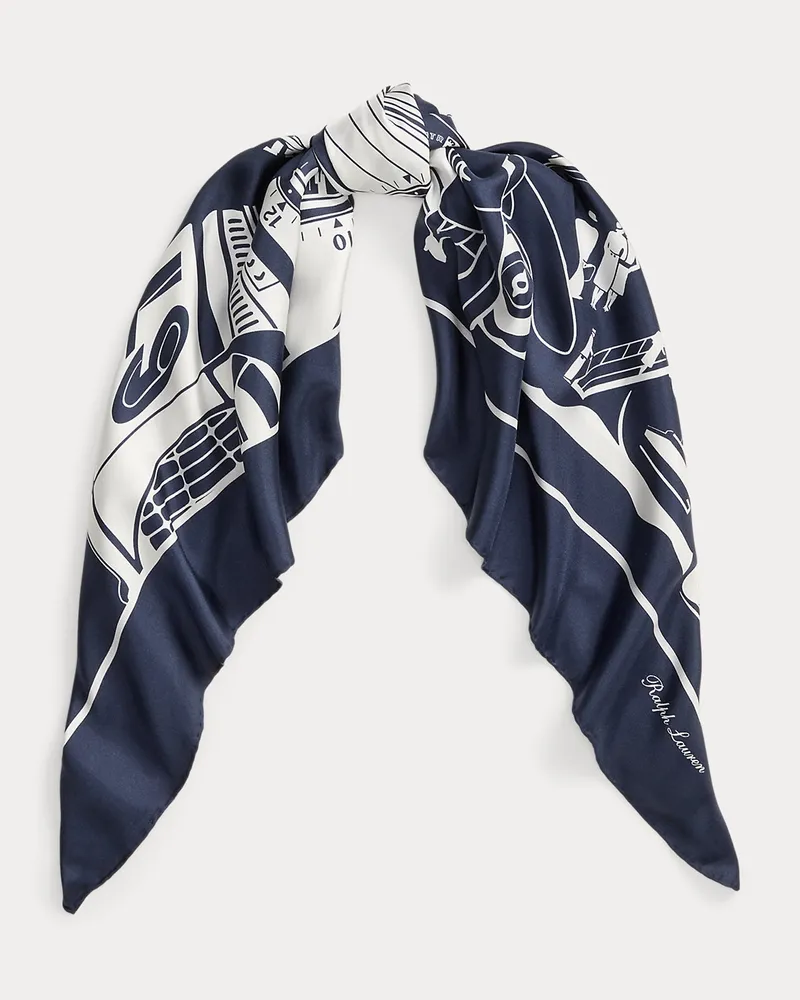 Ralph Lauren Seidentuch mit Automobil-Druck Blue