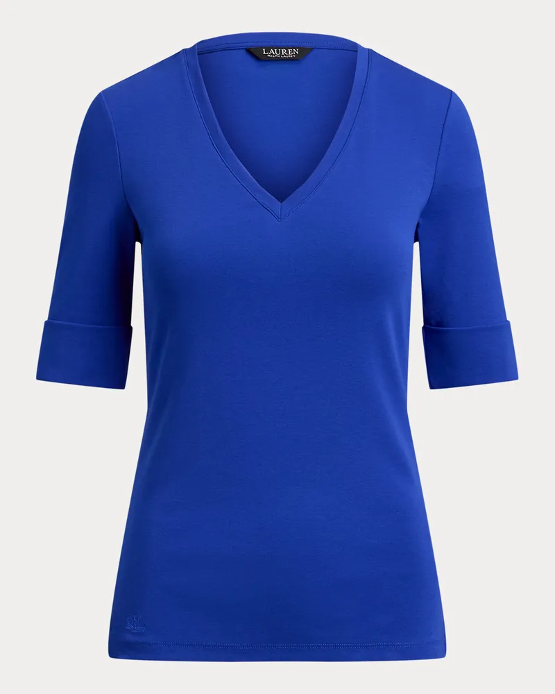 Ralph Lauren Baumwollstretch-T-Shirt mit V-Ausschnitt Blue