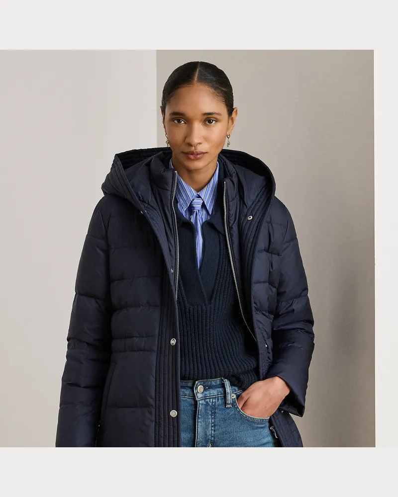 Ralph Lauren Hooded Quilted Vestee Down Coat Blue