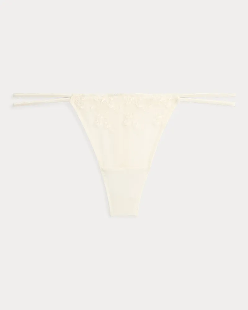 Ralph Lauren Satin-Mesh-Tanga mit Blumenstickerei White