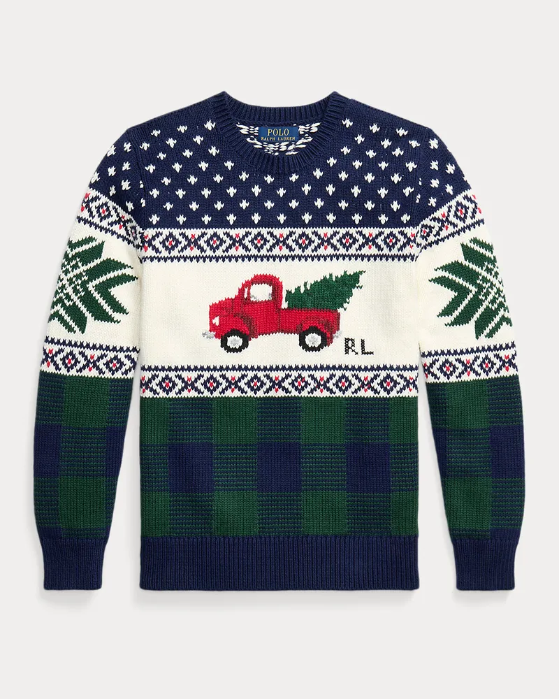 Ralph Lauren Baumwollpullover mit Truck-Intarsie Blue