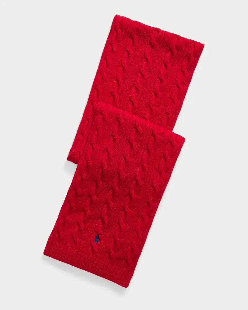 Ralph Lauren Woll-Kaschmirschal mit Zopfmuster Red