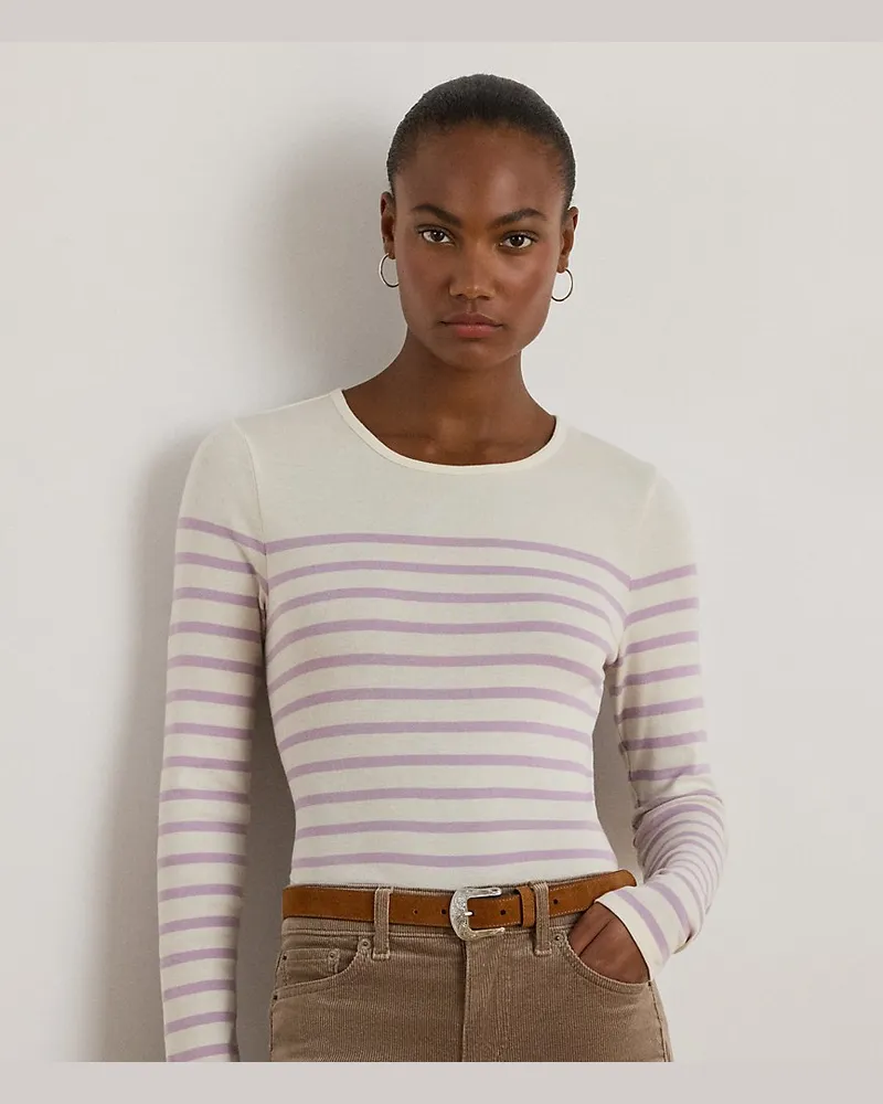 Ralph Lauren Gestreiftes Langarm-T-Shirt Cream