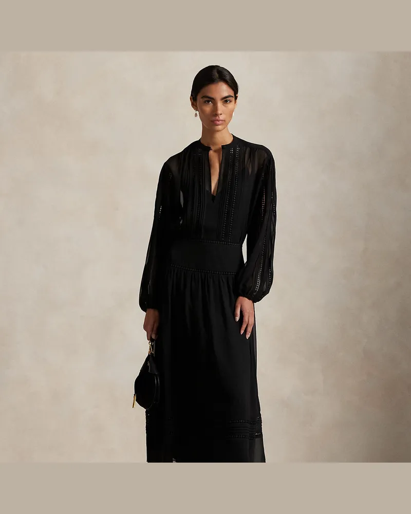 Ralph Lauren Lace-Trim Georgette Dress Black