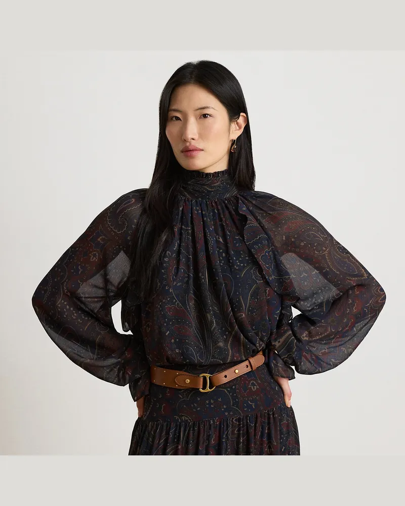 Ralph Lauren Paisley-Bluse mit Halbrollkragen Blue