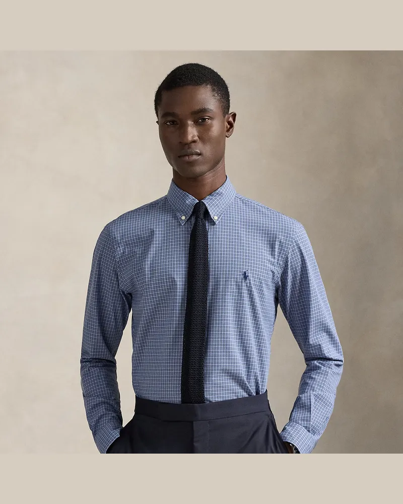 Ralph Lauren Kariertes Custom-Fit-Hemd aus Popeline Blue