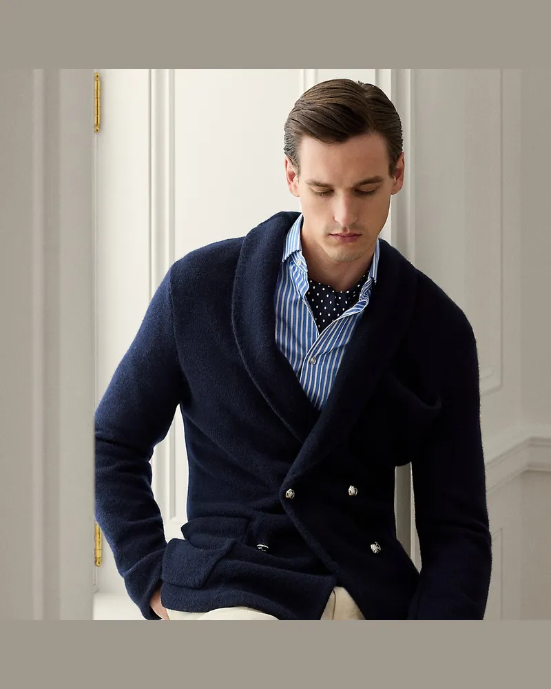 Ralph Lauren Blazer-Strickjacke aus Kaschmir Blue