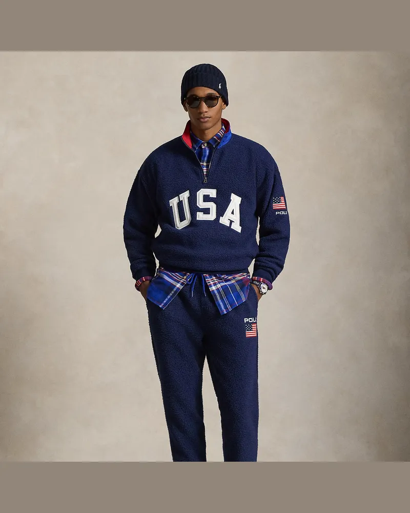 Ralph Lauren Relaxed-Fit Fleece-Pullover mit Flagge Blue