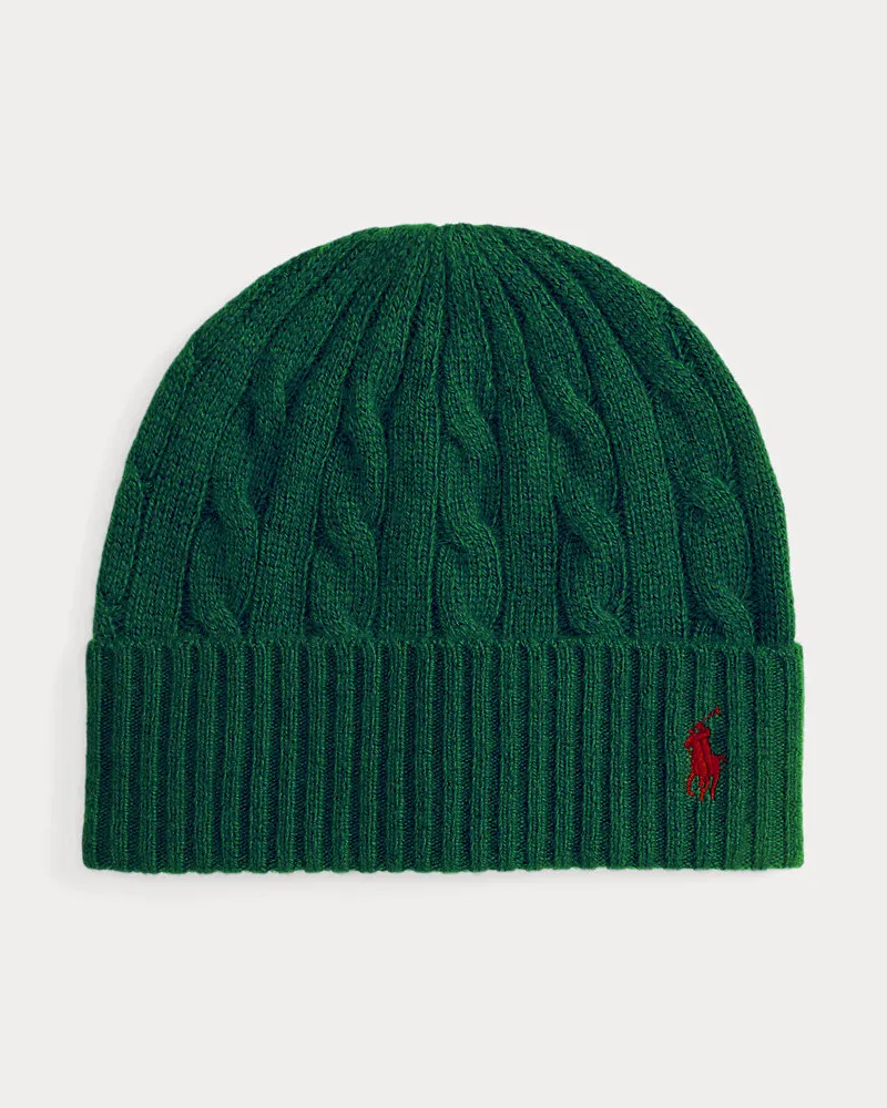 Ralph Lauren Woll-Kaschmir-Mütze mit Zopfmuster Green