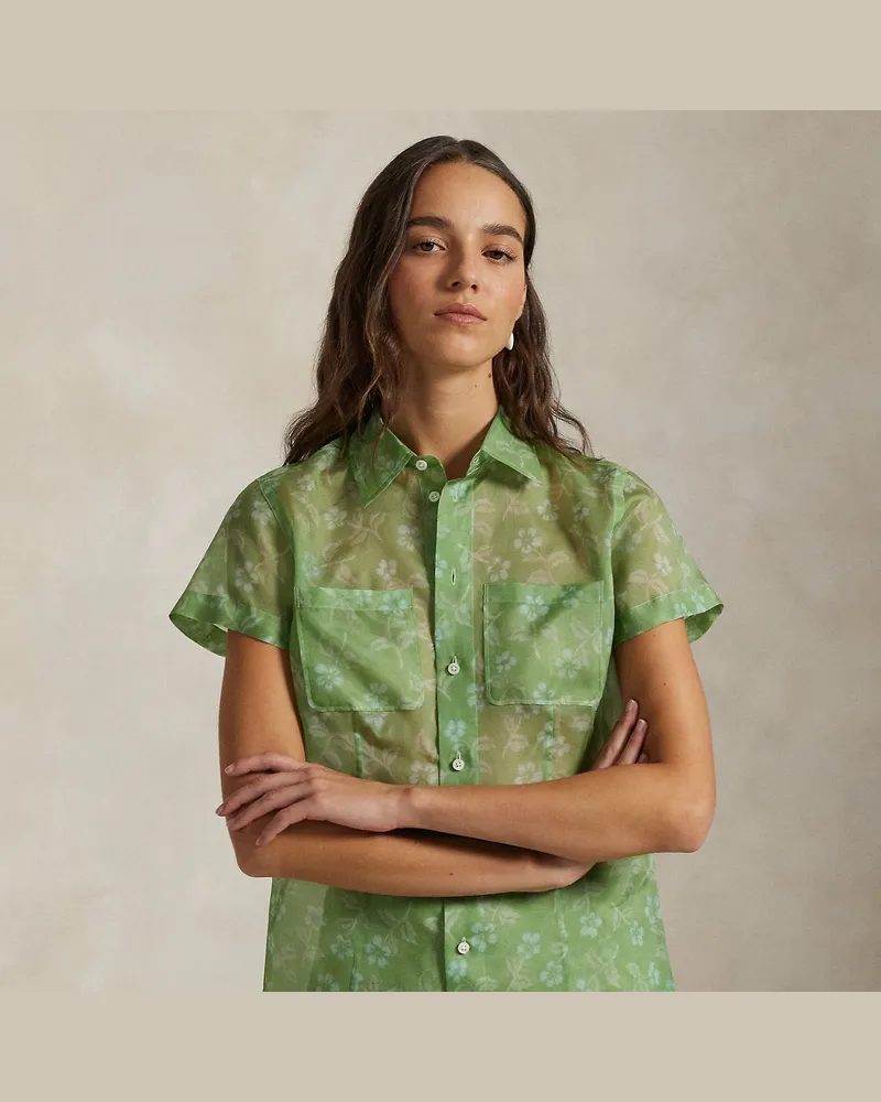 Ralph Lauren Geblümte Seide-Organza-Hemdbluse Green