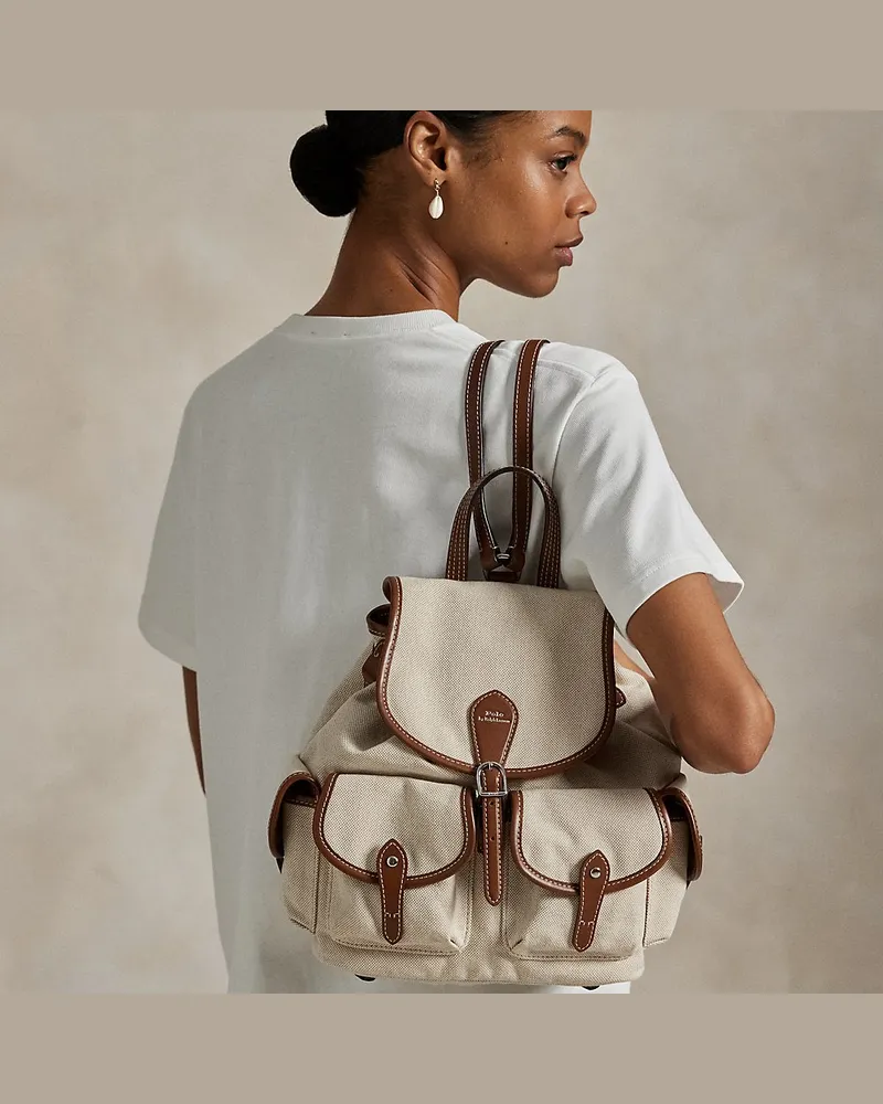 Ralph Lauren Segeltuch-Rucksack Bellport mit Leder Natural