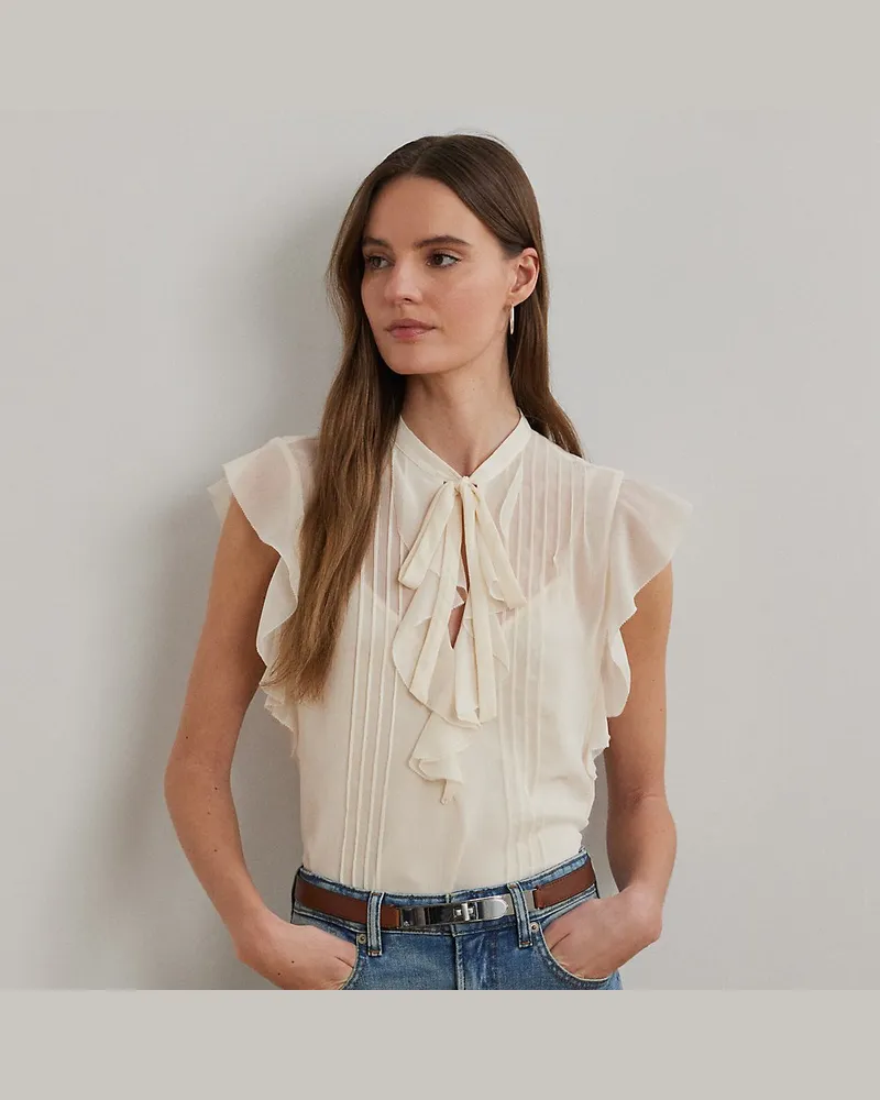 Ralph Lauren Bluse mit Biesen und Bindedetail Cream