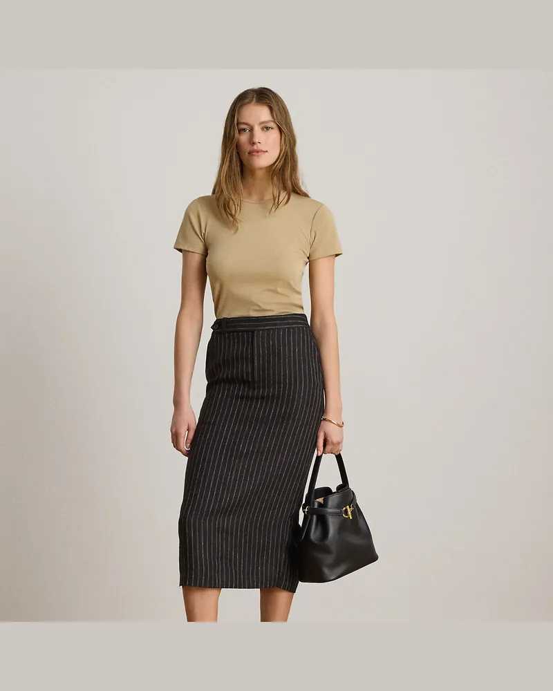 Ralph Lauren Leinen-Bleistiftrock mit Kreidestreifen Black