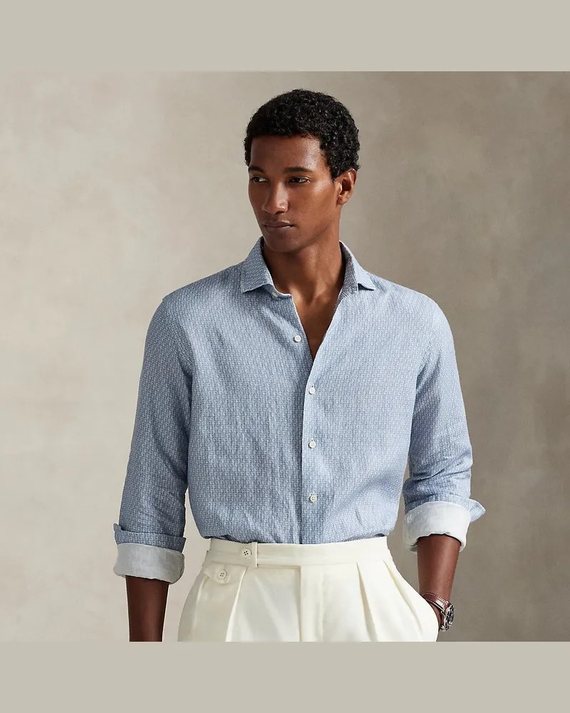 Ralph Lauren Gemustertes Custom-Fit Leinenhemd Blue