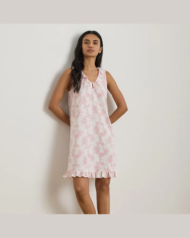 Ralph Lauren Geblümtes Jersey-Nachthemd mit Rüschen Pink