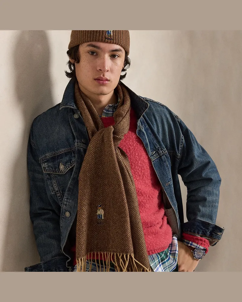Ralph Lauren Wollmütze und Schal mit Polo Bear Brown