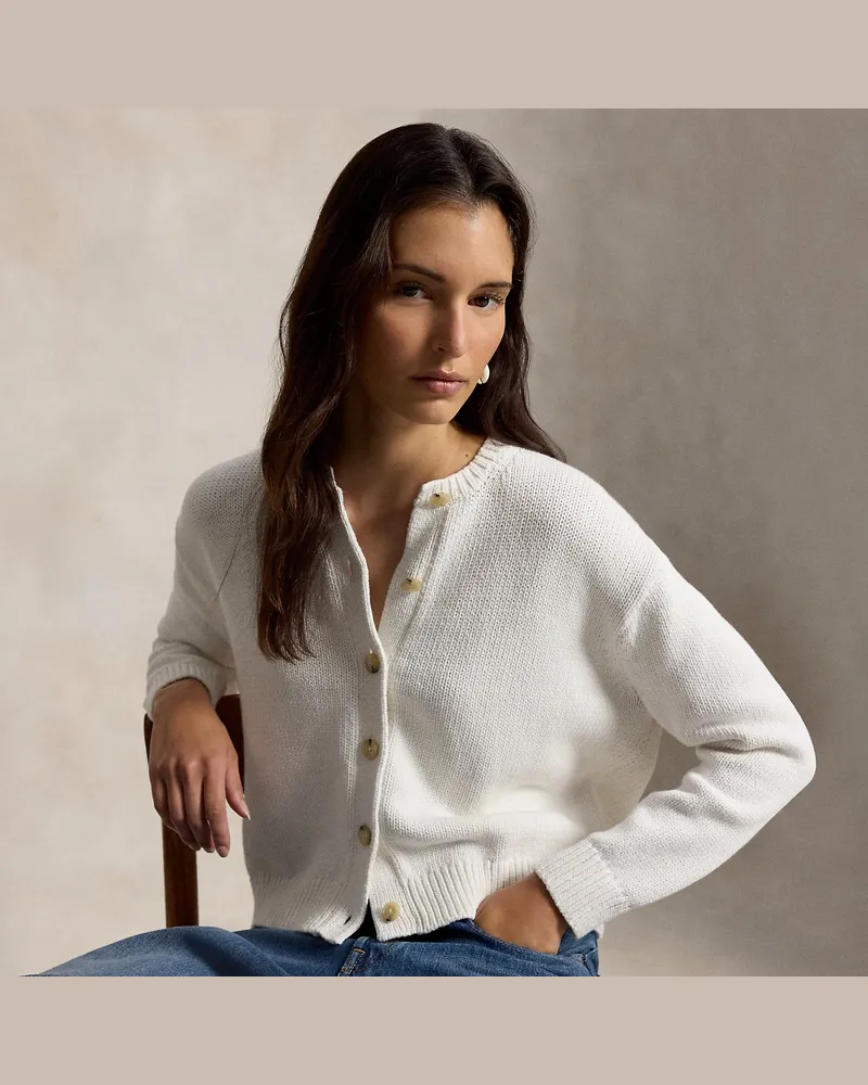 Ralph Lauren Rundhals-Strickjacke aus Leinenmischung White