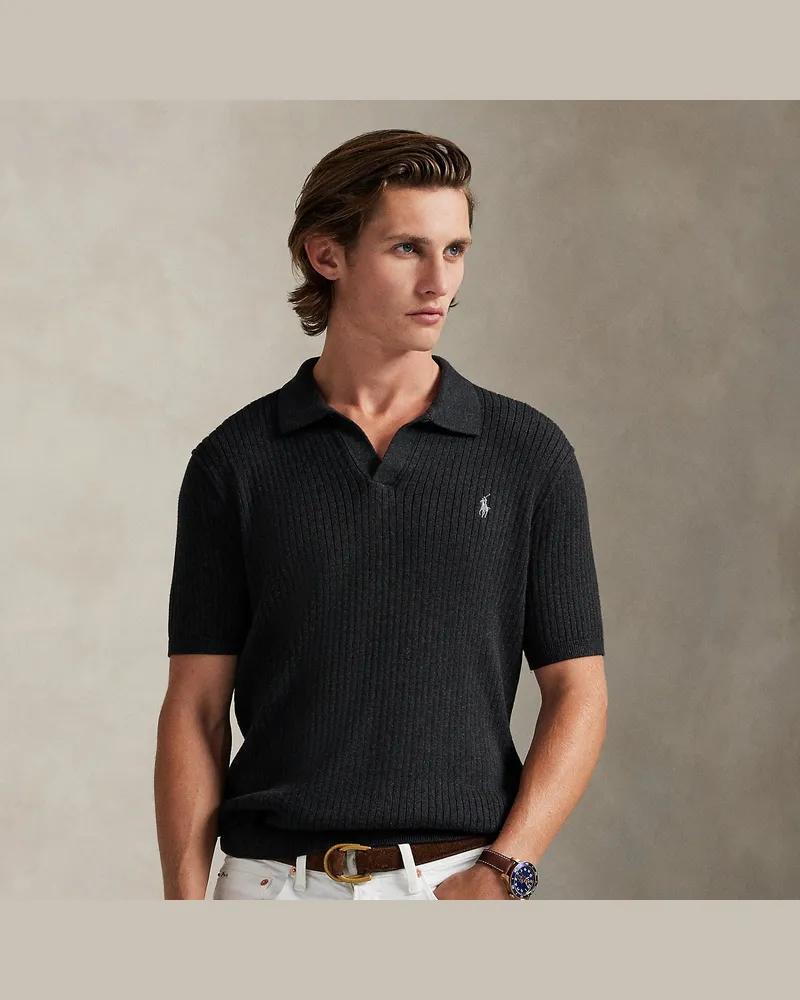 Ralph Lauren Rippenstrickpullover mit Johnny-Kragen Grey