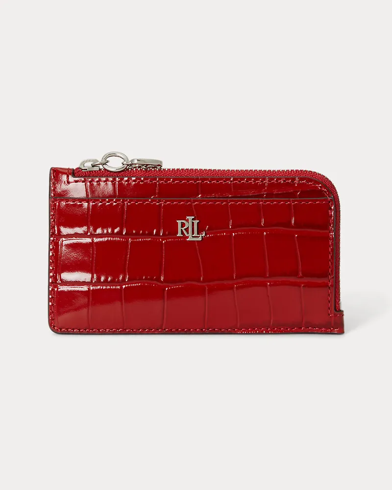 Ralph Lauren Leder-Kartenetui mit Krokodilprägung Red