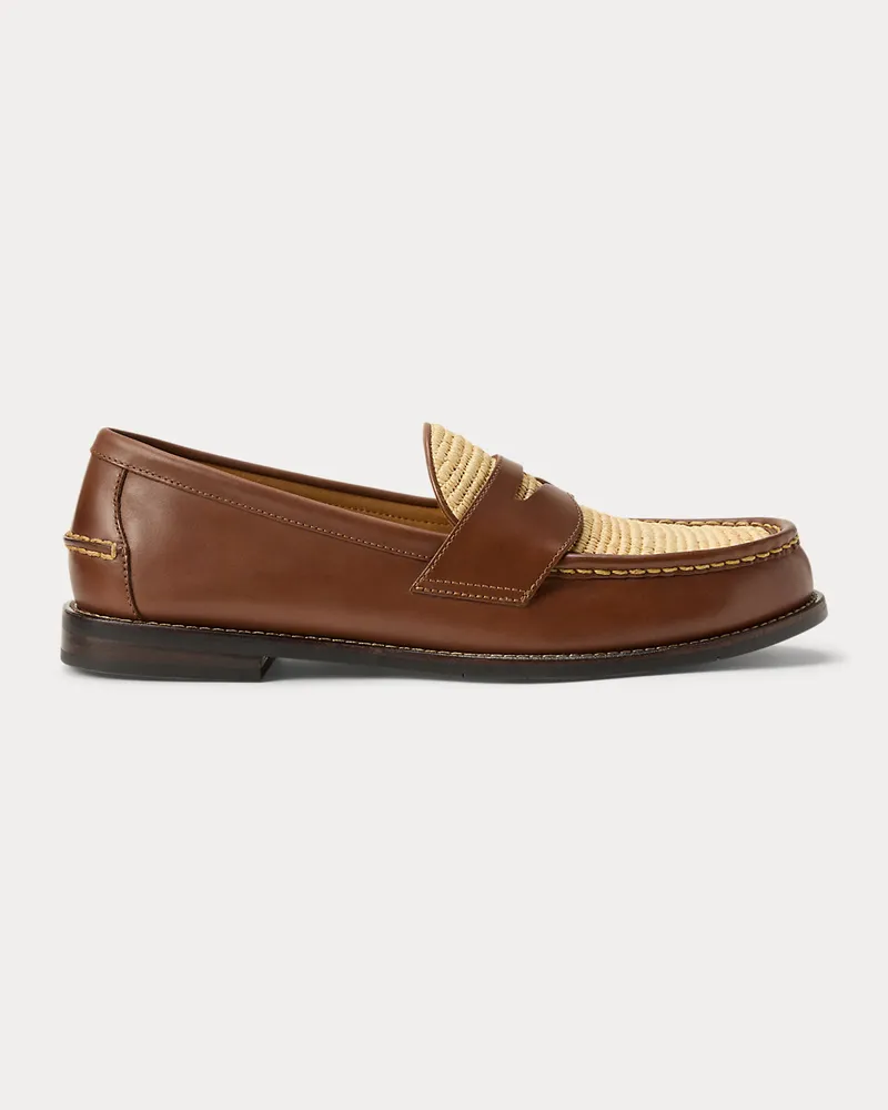 Ralph Lauren Leder-Pennyloafer Alston mit Bastbesatz Brown
